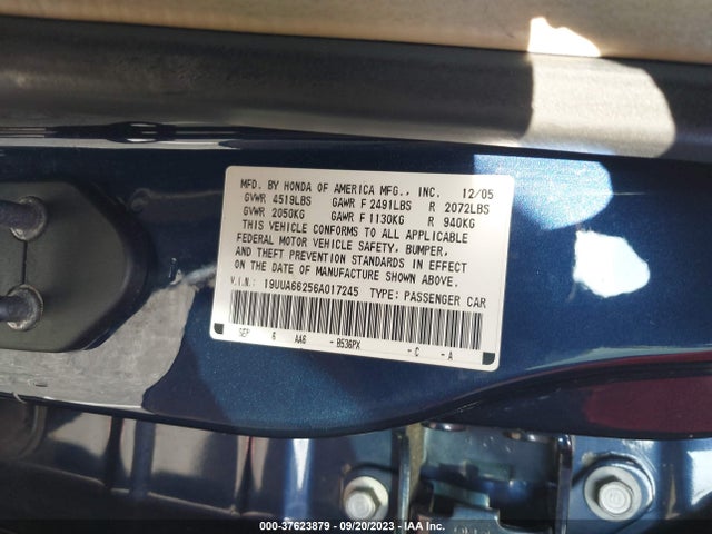2006 ACURA TL VIN: 19UUA66256A017245