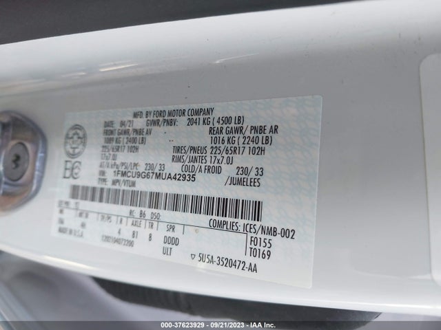 Ford ESCAPE SE 2021 1FMCU9G67MUA42935 Image 9