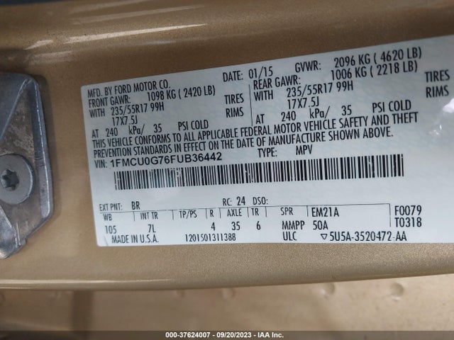 Ford ESCAPE SE 2015 1FMCU0G76FUB36442 Image 9
