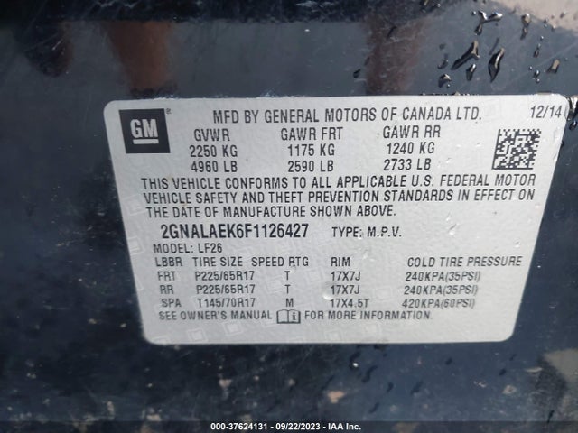 Chevrolet EQUINOX LS 2015 2GNALAEK6F1126427 Image 9