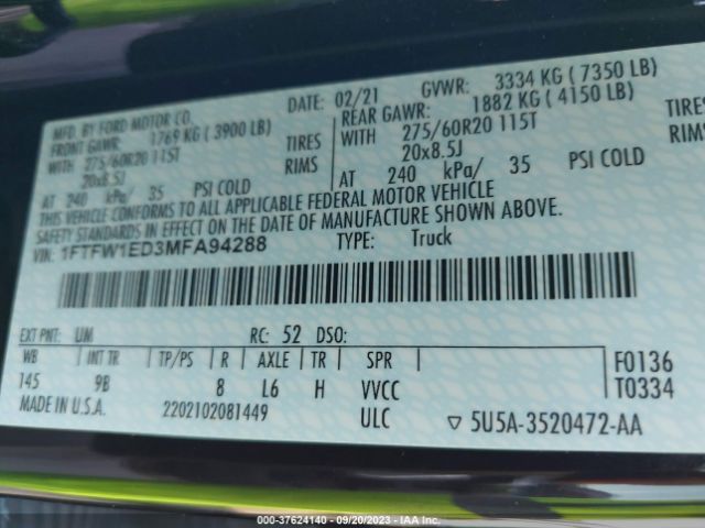 1FTFW1ED3MFA94288 Ford F-150 Xl/xlt/lariat