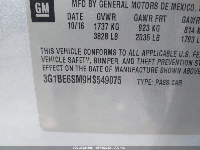Chevrolet CRUZE LT 2017 3G1BE6SM9HS549075 Image 9