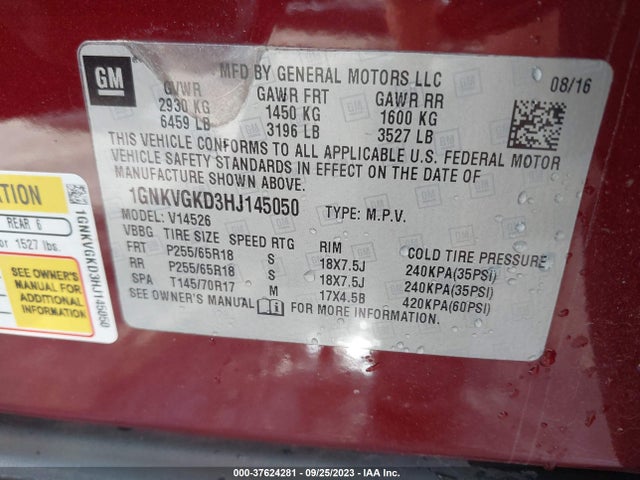 Chevrolet Traverse 1lt 2017 1GNKVGKD3HJ145050 Image 9