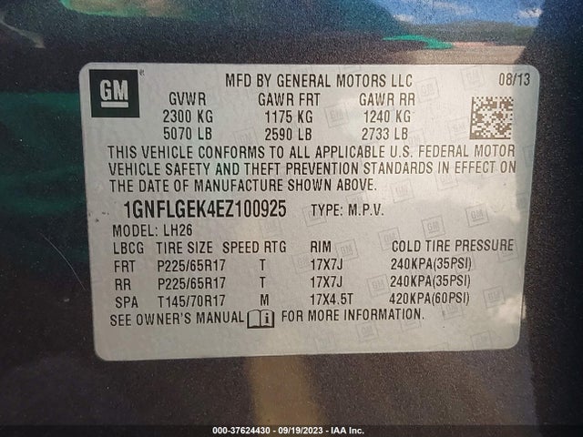 Chevrolet EQUINOX LT 2014 1GNFLGEK4EZ100925 Image 9