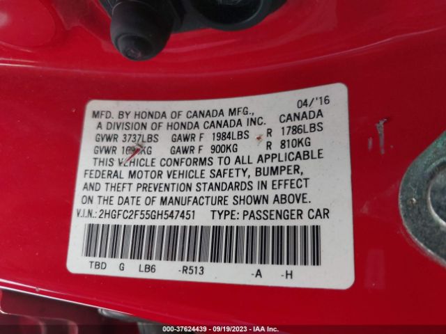 2HGFC2F55GH547451 Honda Civic Sedan Lx