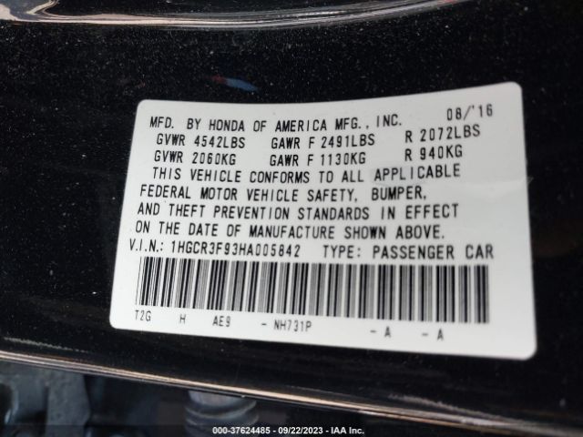 1HGCR3F93HA005842 Honda Accord Sedan Touring