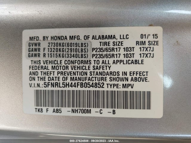 Honda ODYSSEY EX 2015 5FNRL5H44FB054852 Image 9