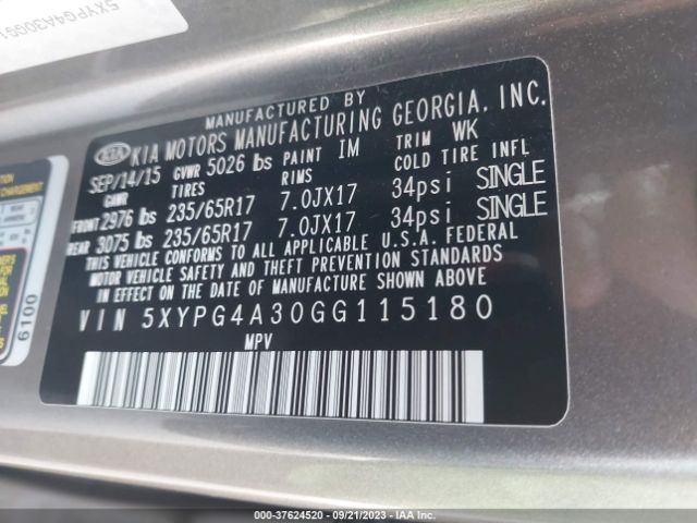 5XYPG4A30GG115180 KIA SORENTO L