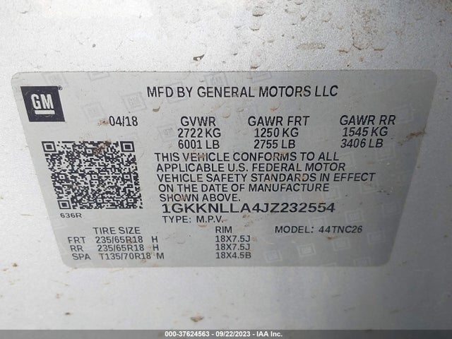 GMC Acadia Sle-2 2018 1GKKNLLA4JZ232554 Image 9