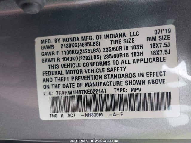 Honda Cr-v Ex-l 2019 7FARW1H87KE022141 Image 9