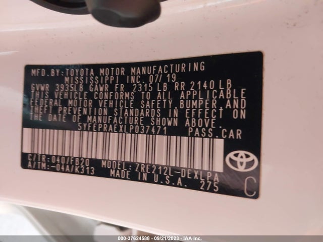 Toyota COROLLA LE 2020 5YFEPRAEXLP037471 Image 9