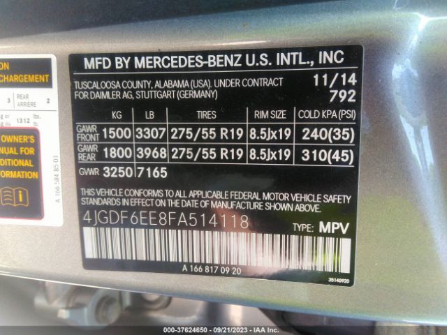 4JGDF6EE8FA514118 Mercedes-Benz Gl-class Gl 450