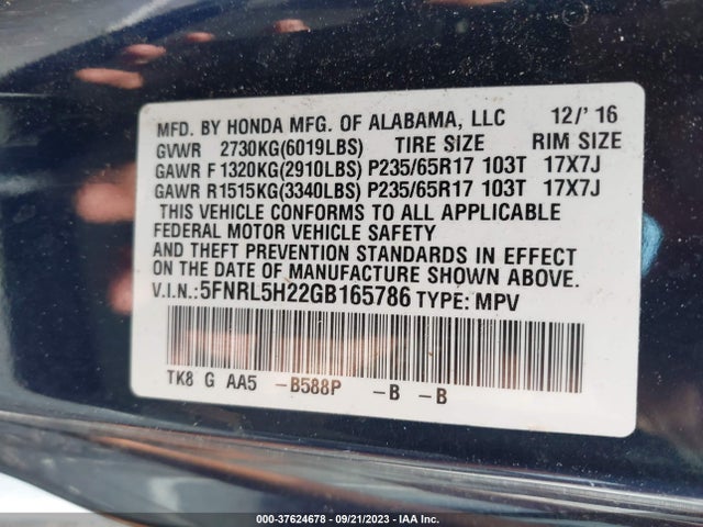 Honda ODYSSEY LX 2016 5FNRL5H22GB165786 Image 9