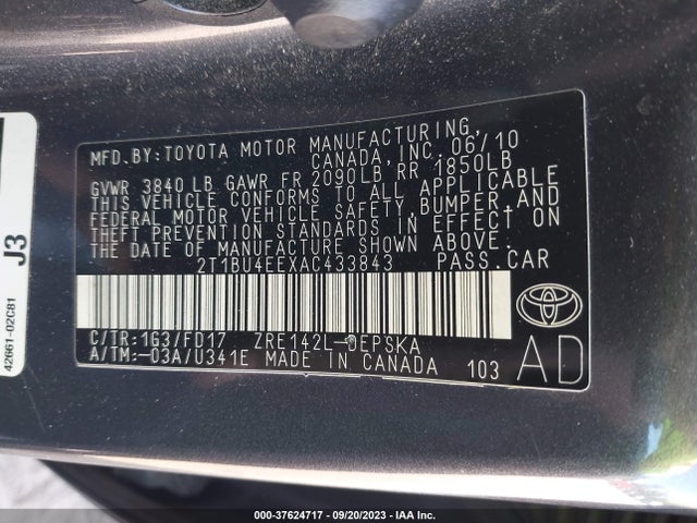 2010 TOYOTA COROLLA VIN: 2T1BU4EEXAC433843