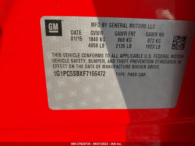 Chevrolet Cruze 1lt Auto 2015 1G1PC5SBXF7166472 Image 9
