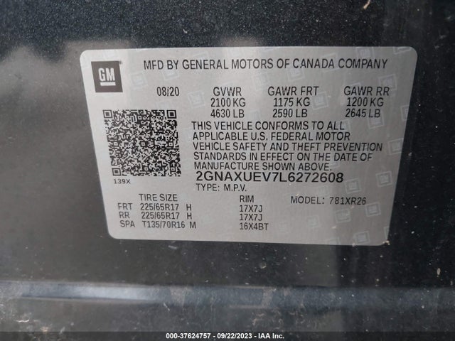 Chevrolet EQUINOX LT 2020 2GNAXUEV7L6272608 Image 9