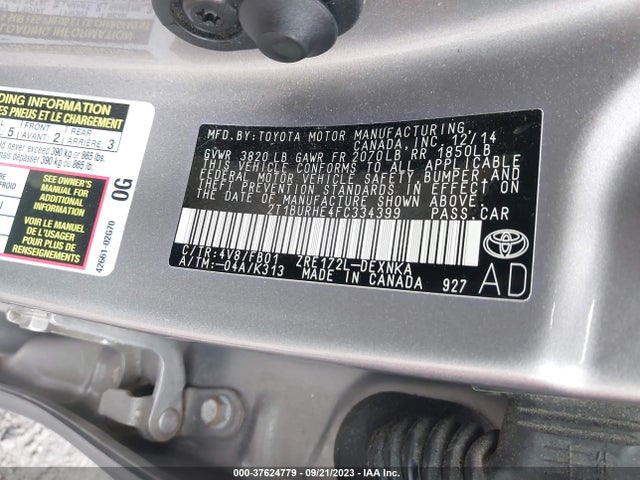 2015 TOYOTA COROLLA L/LE/S/S PLUS/LE PLUS VIN: 2T1BURHE4FC334399