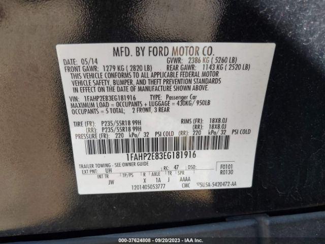 1FAHP2E83EG181916 Ford TAURUS SEL
