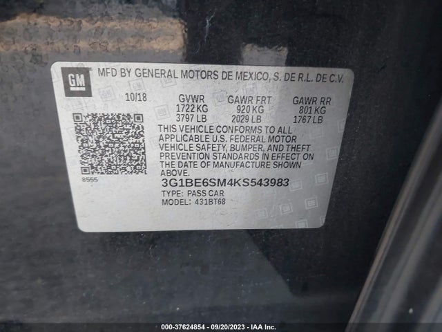 Chevrolet CRUZE LT 2019 3G1BE6SM4KS543983 Image 9