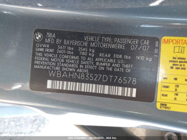 2007 BMW 7 SERIES WBAHN83527DT76578 Photo 8