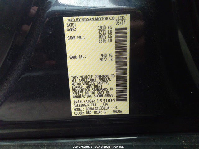 2015 NISSAN ALTIMA 2.5 SV VIN: 1N4AL3AP6FC153004