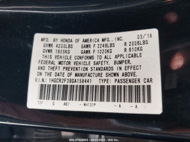 1HGCR2F39GA158441 Honda Accord Sedan Lx
