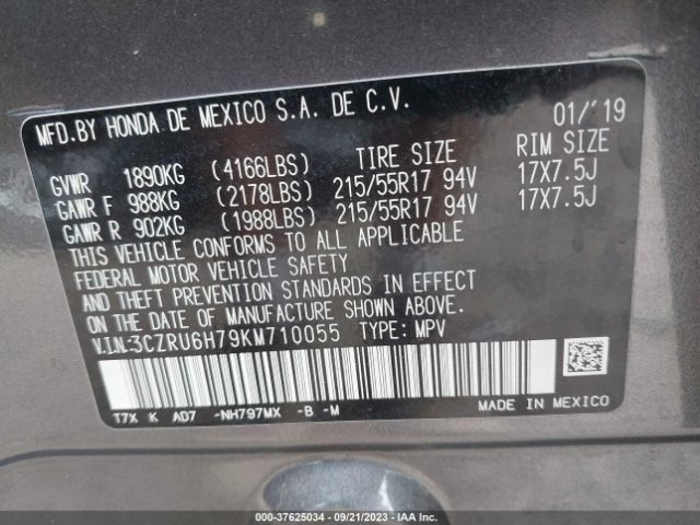 3CZRU6H79KM710055 Honda Hr-v Ex-l