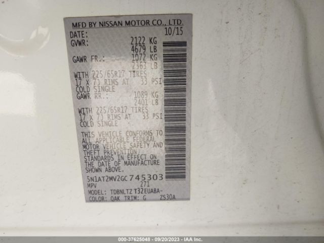 5N1AT2MV2GC745303 Nissan ROGUE SV