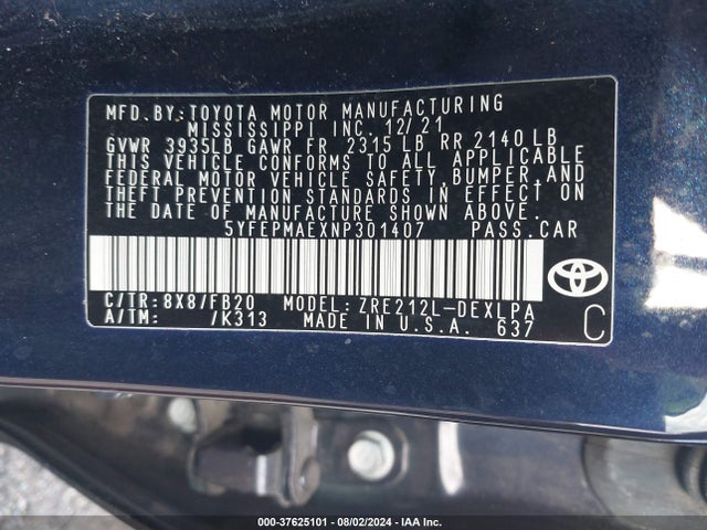 Toyota COROLLA LE 2022 5YFEPMAEXNP301407 Image 9