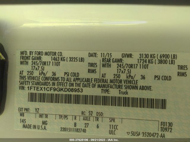 1FTEX1CF9GKD08953 Ford F-150 Xl/lariat/xlt