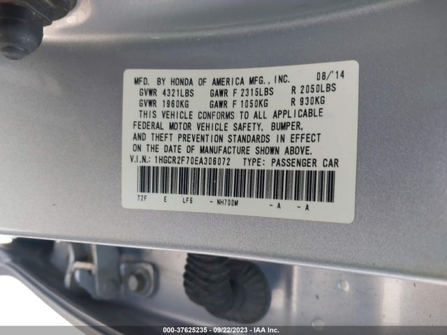 Honda Accord Sedan Ex 2014 1HGCR2F70EA306072 Image 9