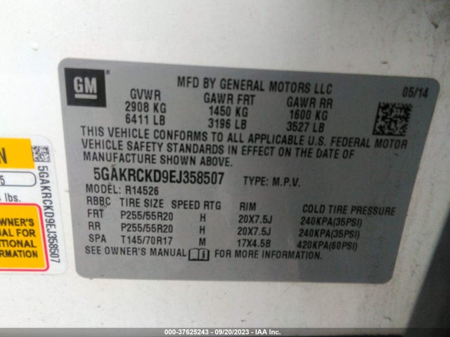 Buick Enclave Premium 2014 5GAKRCKD9EJ358507 Image 9
