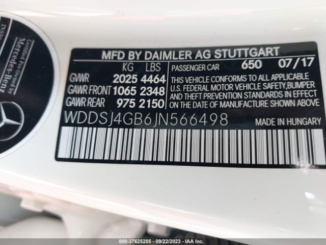 WDDSJ4GB6JN566498 Mercedes-Benz Cla Cla 250