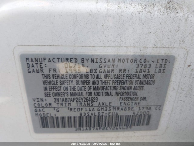 2014 NISSAN SENTRA FE+ S/FE+ SV/SV/S/SR/SL VIN: 3N1AB7AP2EY264629