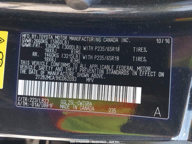 2T2BZMCA1HC062093 Lexus Rx Rx 350