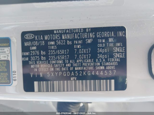 5XYPGDA52KG444537 KIA Sorento Lx V6