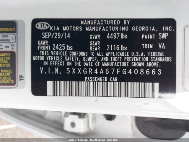 5XXGR4A67FG408663 KIA Optima Sxl Turbo