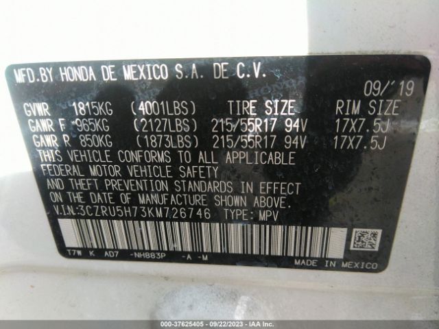 3CZRU5H73KM726746 Honda Hr-v Ex-l