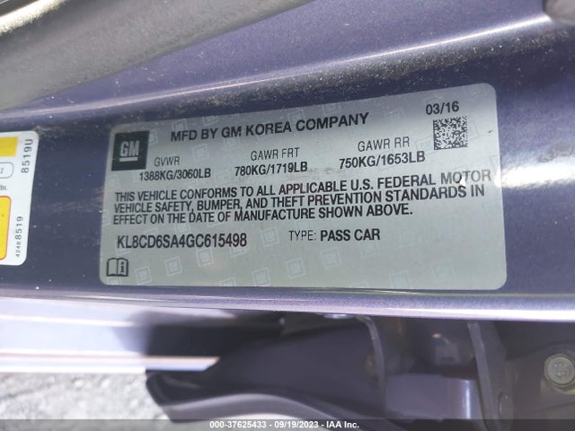 Chevrolet Spark 1lt Cvt 2016 KL8CD6SA4GC615498 Image 9