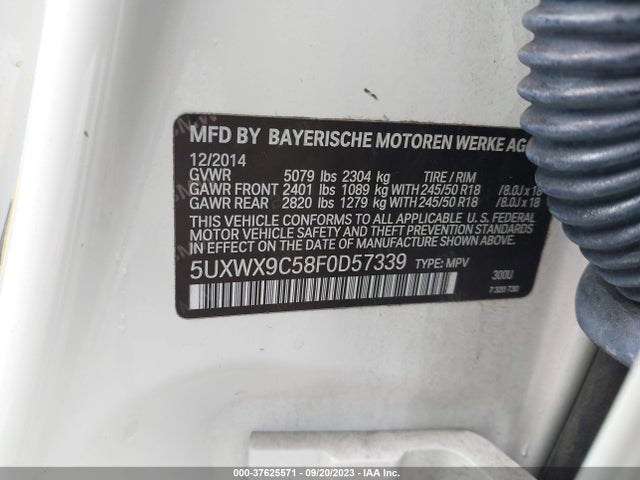 BMW X3 Xdrive28i 2015 5UXWX9C58F0D57339 Image 9