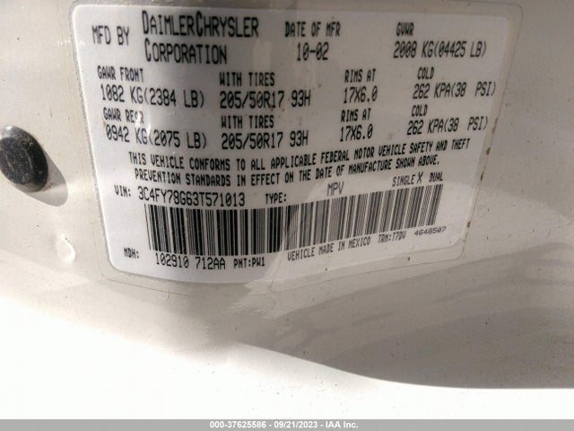 2003 CHRYSLER PT CRUISER GT VIN: 3C4FY78G63T571013