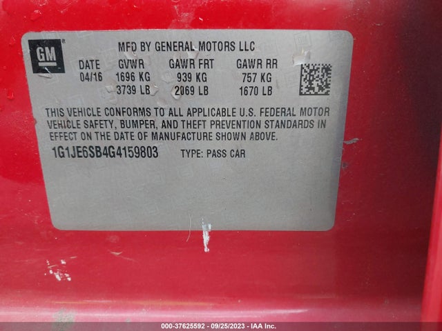 Chevrolet SONIC LTZ 2016 1G1JE6SB4G4159803 Image 9