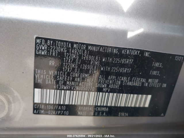 4T3RWRFV2NU050270 Toyota Rav4 Xle Hybrid