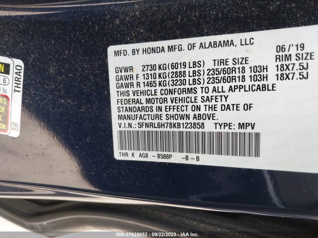 Honda Odyssey Ex-l 2019 5FNRL6H78KB123858 Image 9