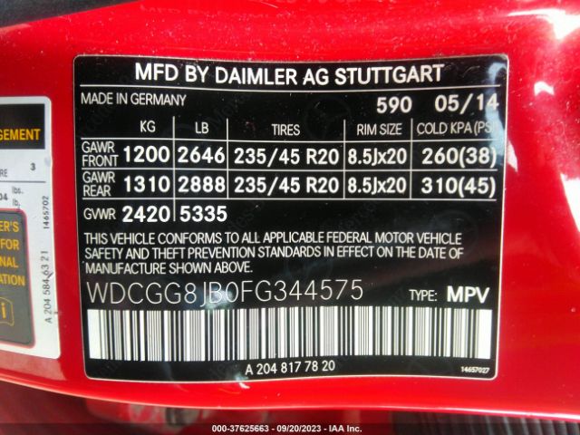 WDCGG8JB0FG344575 Mercedes-Benz Glk-class Glk 350