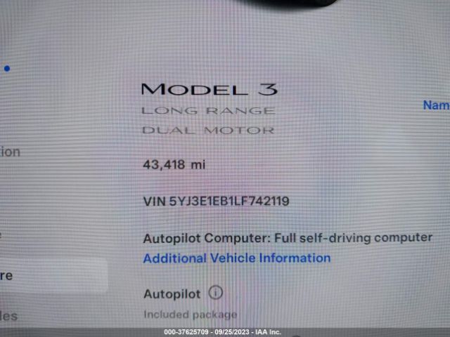5YJ3E1EB1LF742119 Tesla Model 3 Long Range