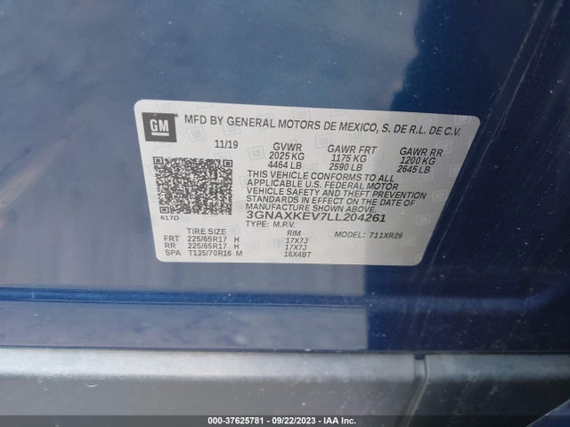 Chevrolet EQUINOX LT 2020 3GNAXKEV7LL204261 Image 9
