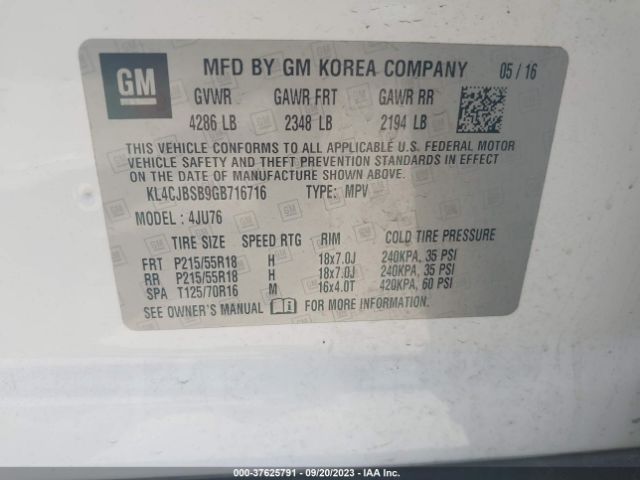 KL4CJBSB9GB716716 Buick Encore Convenience