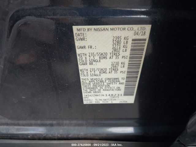 5N1AZ2MH3JN148231 Nissan Murano Platinum