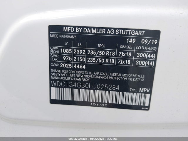 2020 MERCEDES-BENZ GLA 250 VIN: WDCTG4GB0LU025284